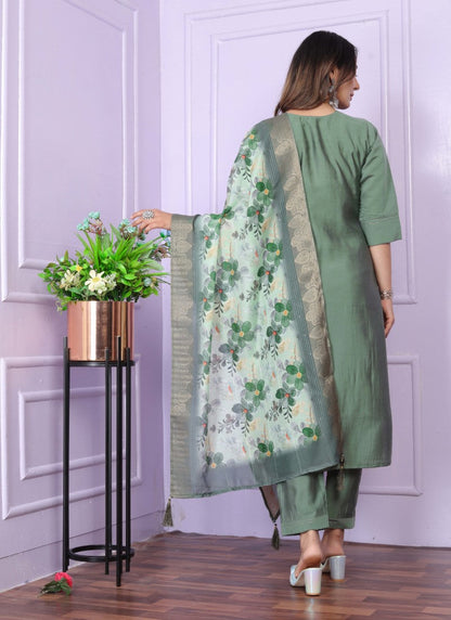 Light Green Silk Salwar Suit With Embroidery Work