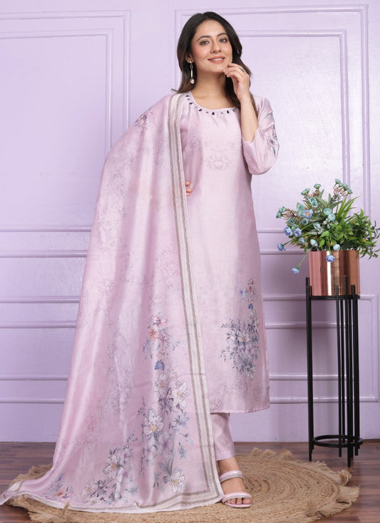 Pink Silk Salwar Suit With Embroidery Work