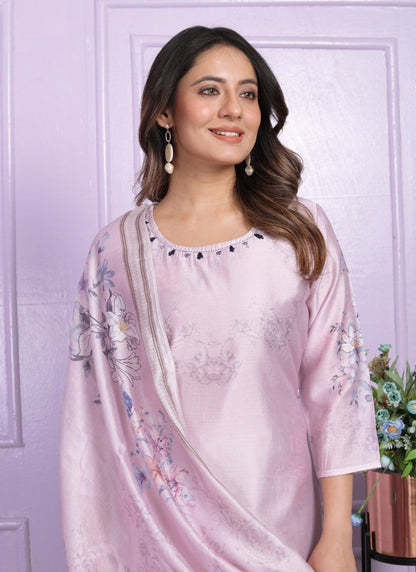 Pink Silk Salwar Suit With Embroidery Work