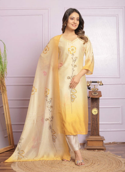 Yellow Silk Salwar Suit With Embroidery Work