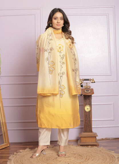 Yellow Silk Salwar Suit With Embroidery Work-2