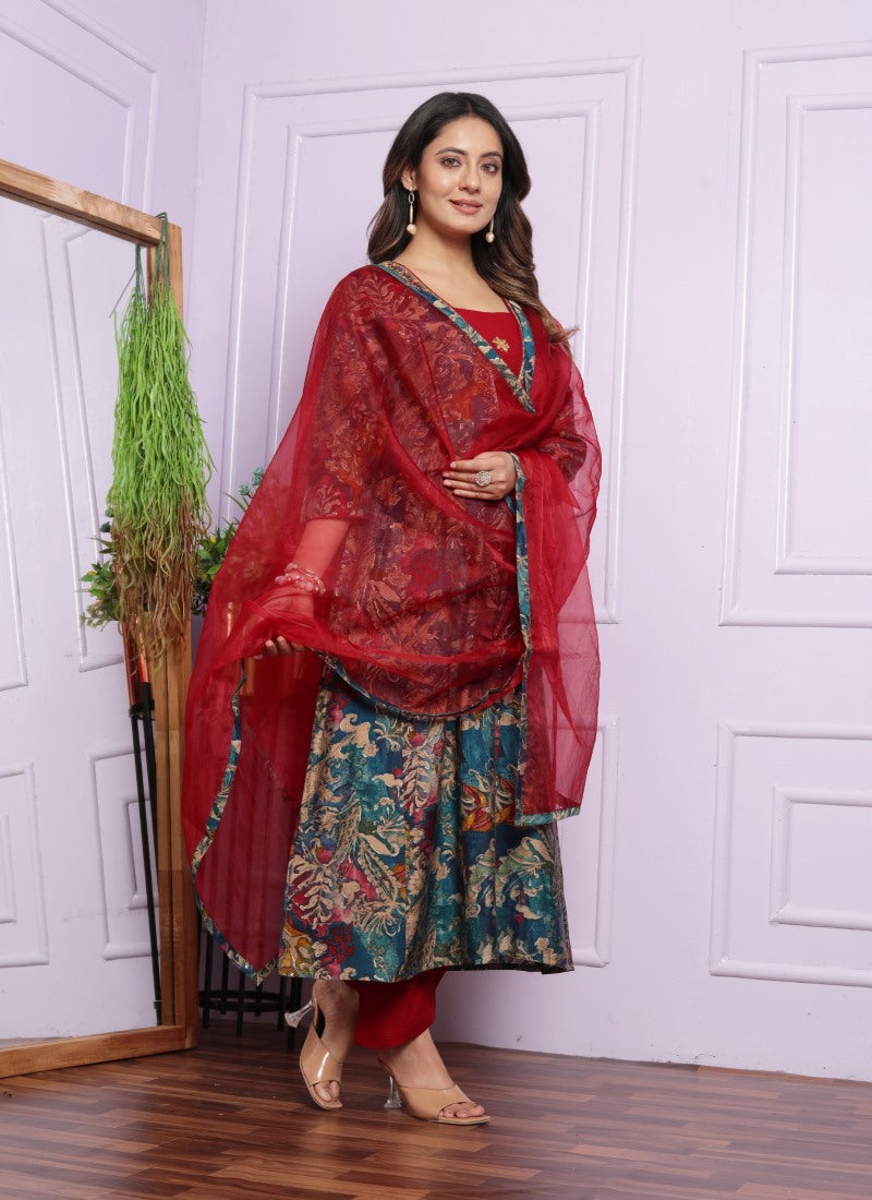 Green Silk Nyra Cut Salwar Suit With Embroidery Work