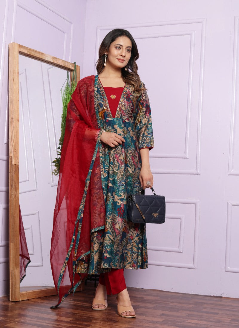 Green Silk Nyra Cut Salwar Suit With Embroidery Work-2