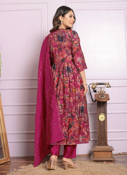 Maroon Cotton Nyra Cut Salwar Suit With Embroidery Work