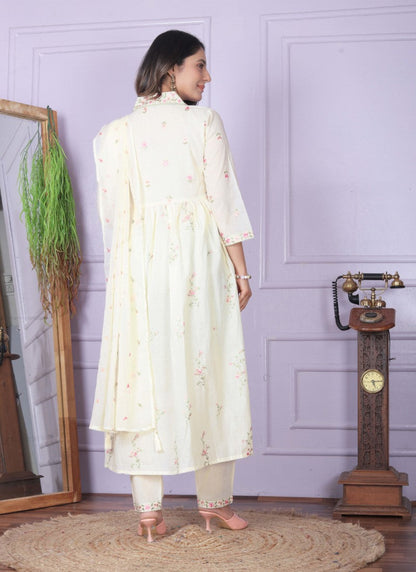 White Viscose Nyra Cut Salwar Suit With Embroidery Work