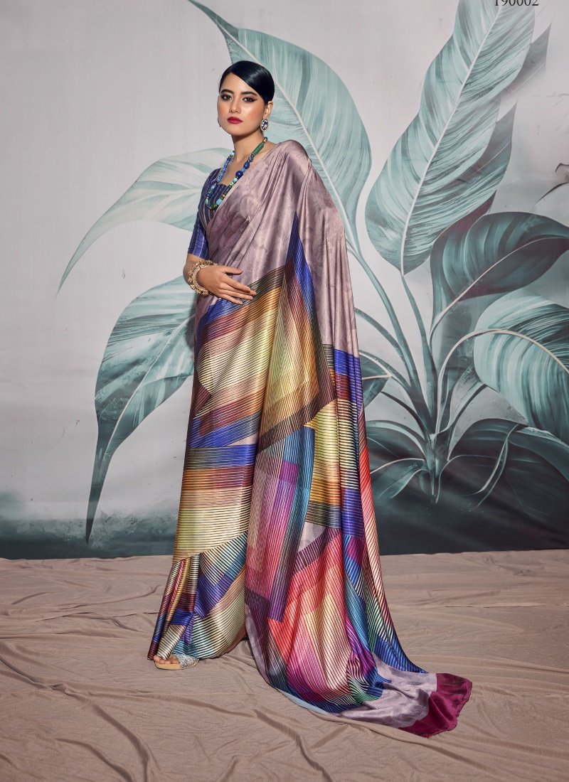 Multi Color Satin Crape With Digital Print Work