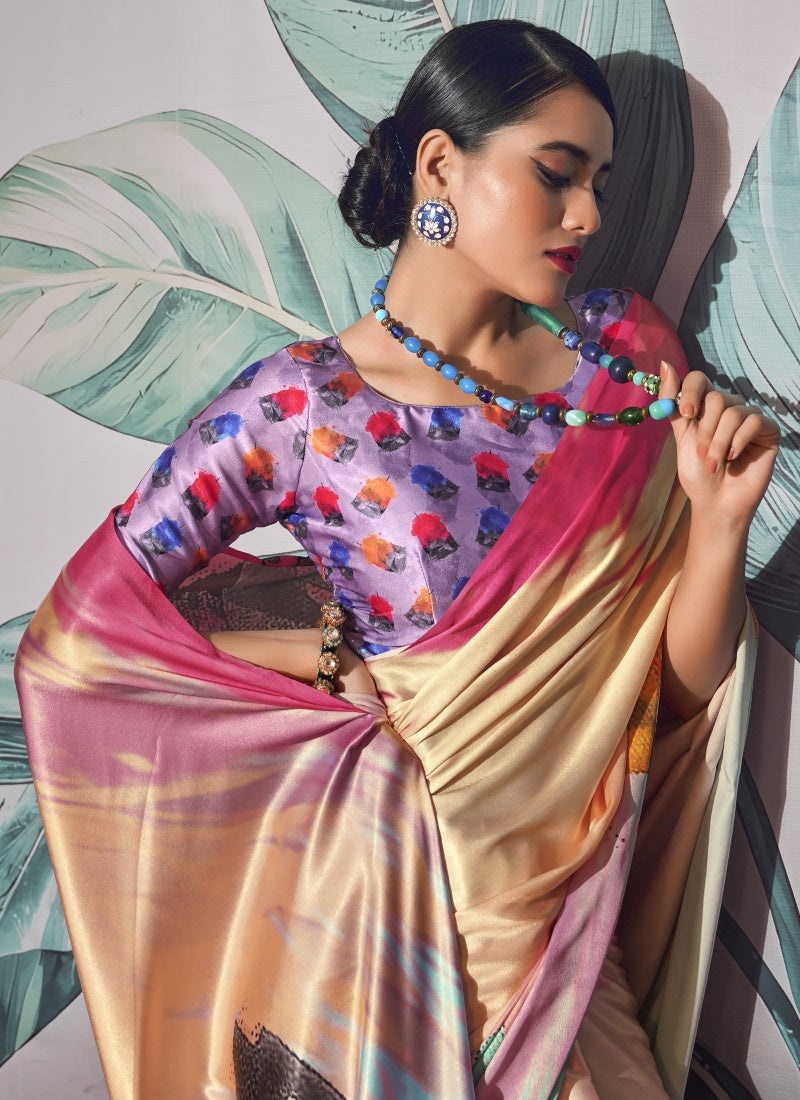 Multi Color Satin Crape With Digital Print Work-2