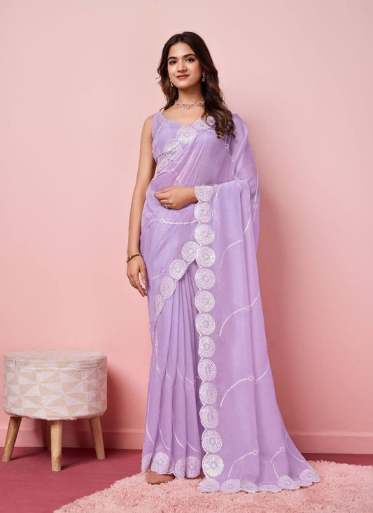 Lavender Silk Designer Classy Party Wear Saree