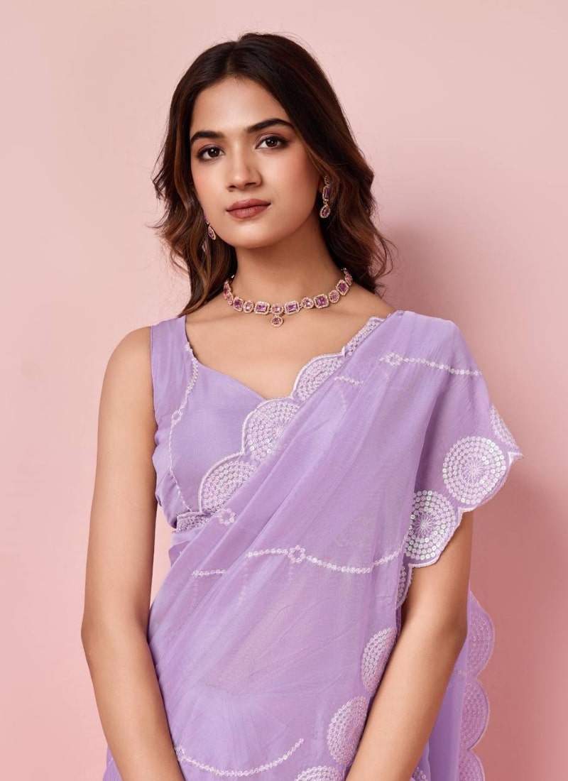 Lavender Silk Designer Classy Party Wear Saree