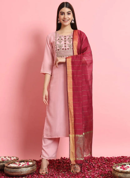 Pink Cotton Salwar Suit With Embroidery Work