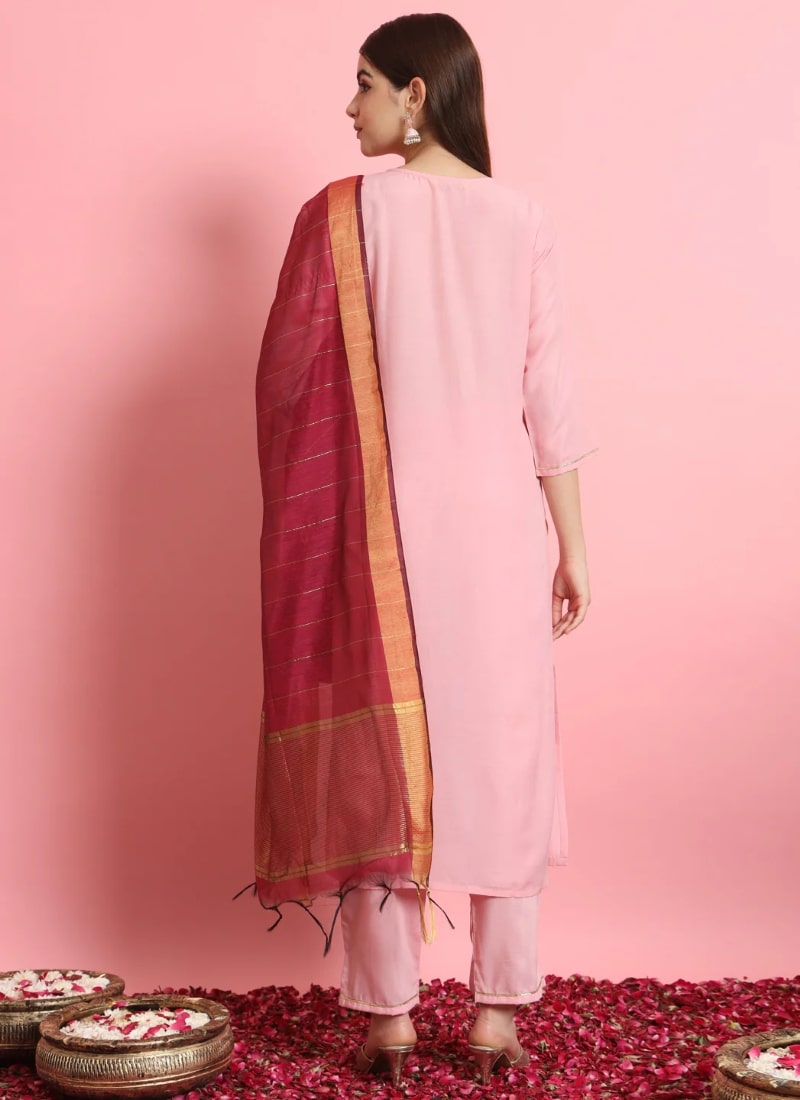 Pink Cotton Salwar Suit With Embroidery Work