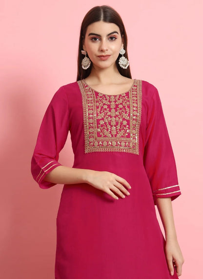 Pink Cotton Salwar Suit With Embroidery Work