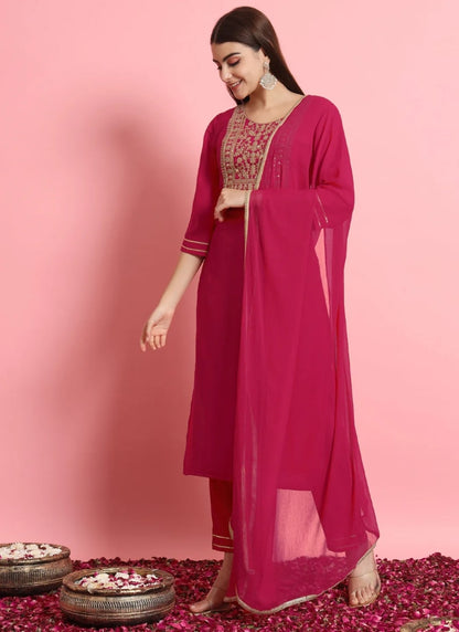 Pink Cotton Salwar Suit With Embroidery Work