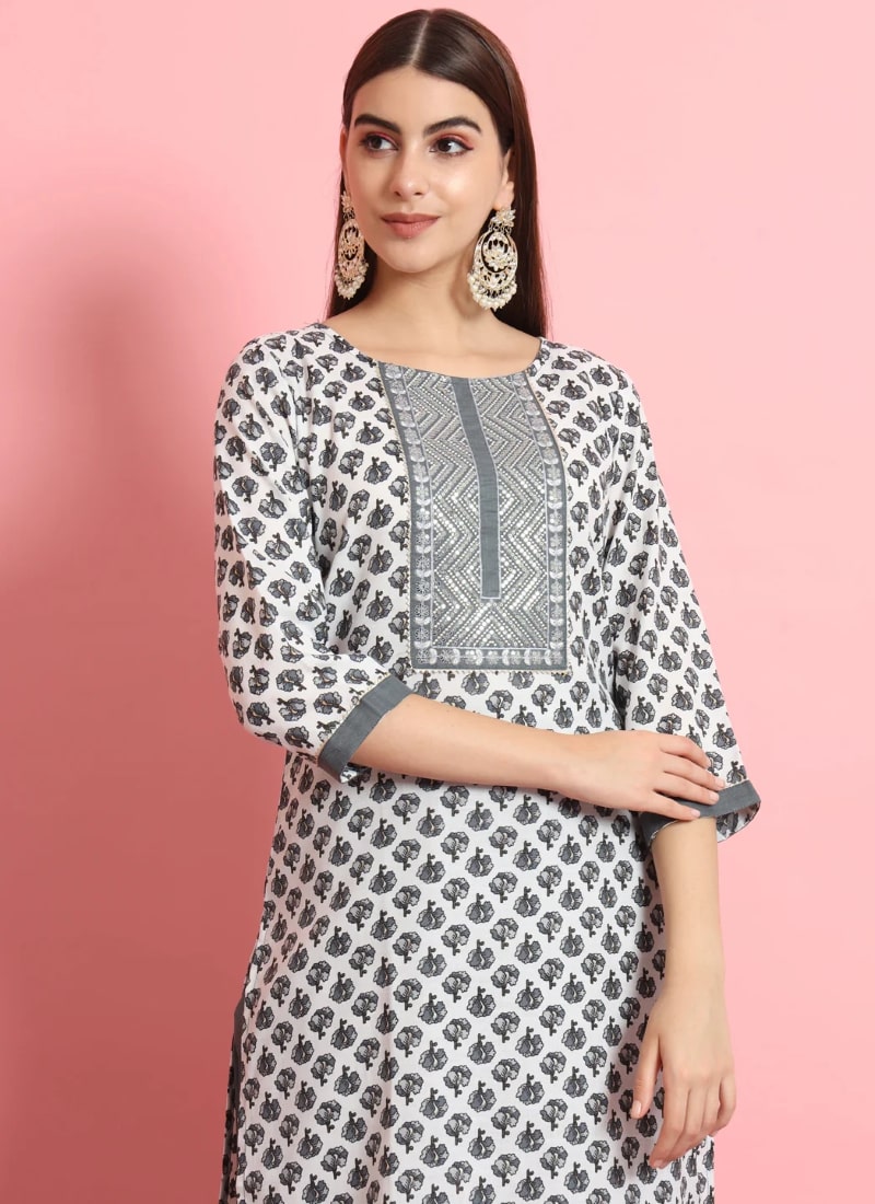 Grey Cotton Salwar Suit With Embroidery Work