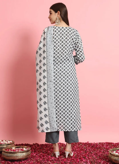 Grey Cotton Salwar Suit With Embroidery Work