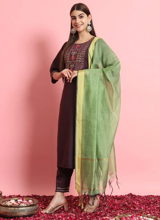 Purple Silk Salwar Suit With Embroidery Work