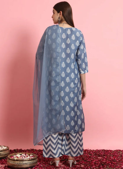 Blue Viscose Salwar Suit With Embroidery Work