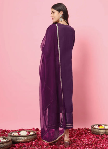 Purple Silk Salwar Suit With Embroidery Work