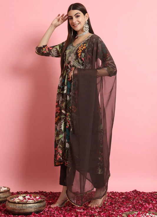 Brown Designer Function Wear Readymade Salwar Suit