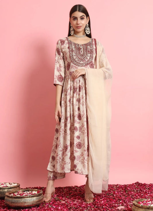 Beige Designer Function Wear Readymade Salwar Suit