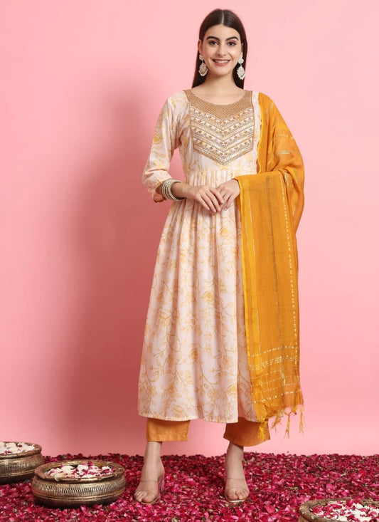 Cream Designer Function Wear Readymade Salwar Suit