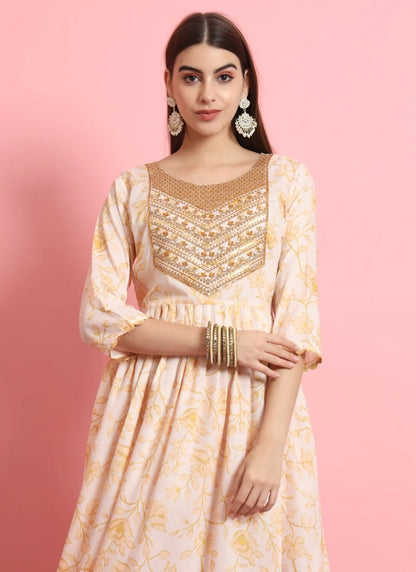 Cream Designer Function Wear Readymade Salwar Suit