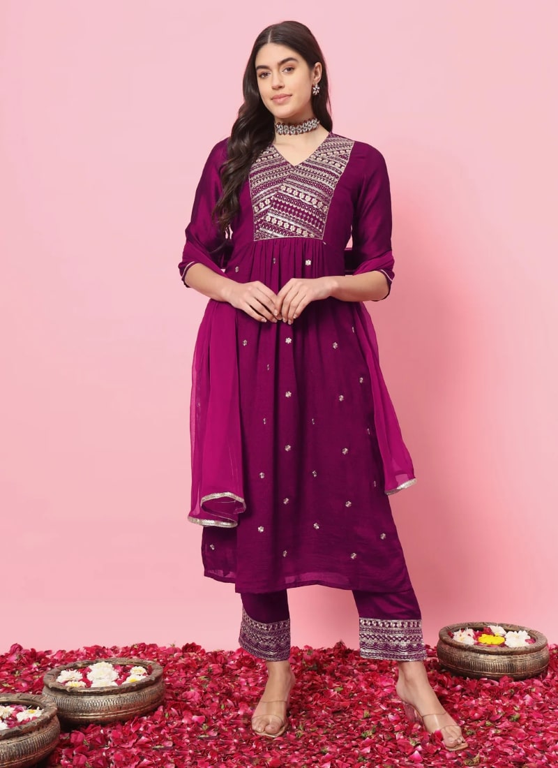 Purple Designer Function Wear Readymade Salwar Suit