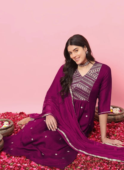 Purple Designer Function Wear Readymade Salwar Suit