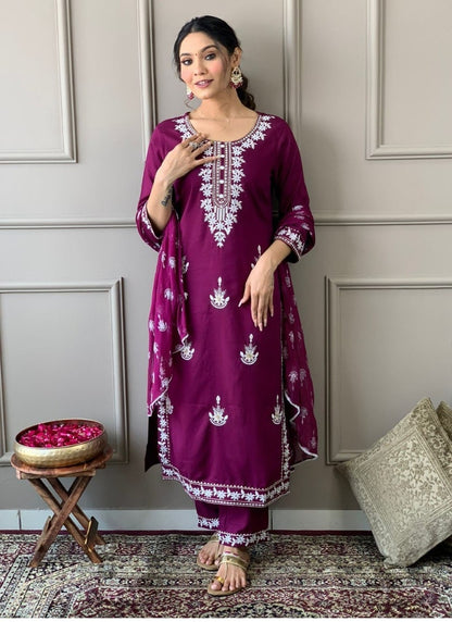 Purple Rayon Salwar Suit With Embroidery Work