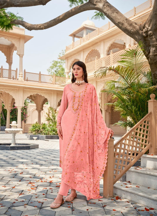 Pink Georgette Straight Cut Salwar Suit