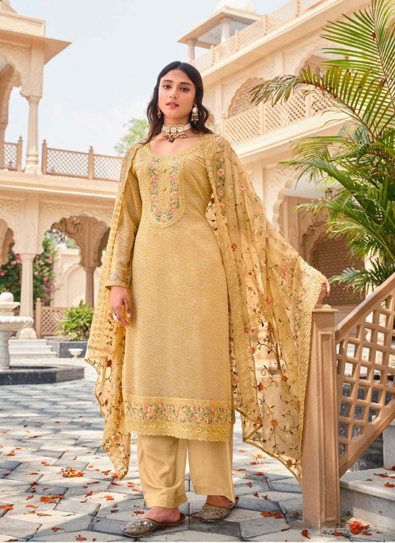 Yellow Georgette Straight Cut Salwar Suit