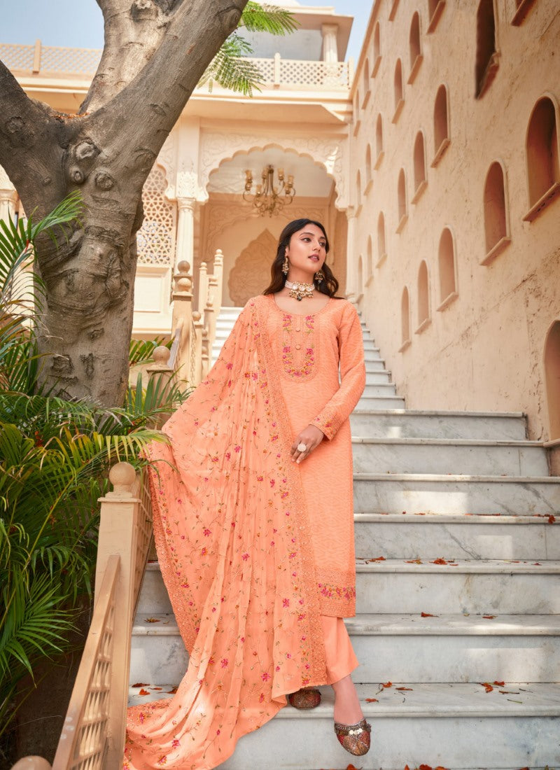 Peach Georgette Straight Cut Salwar Suit