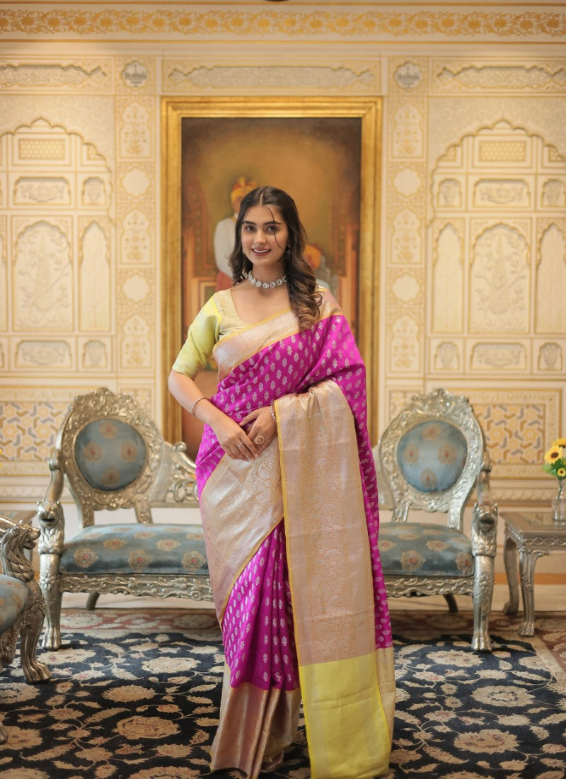 Pink Kanjivaram Silk Saree With Resham Work