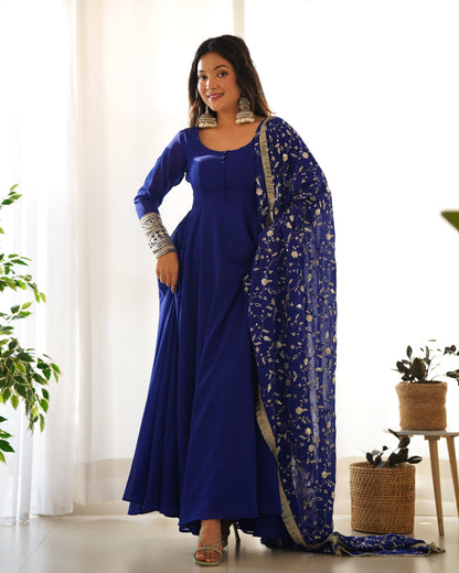 Navy Blue Georgette Anarkali Suit