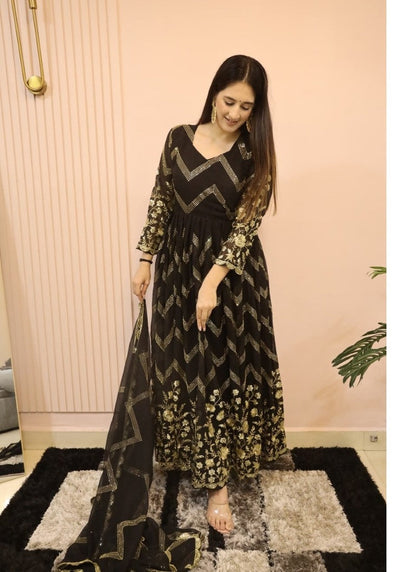 Black Georgette Anarkali Suit with Embroidered Work