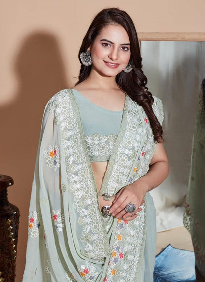 Gray Georgette Heavy Border Saree