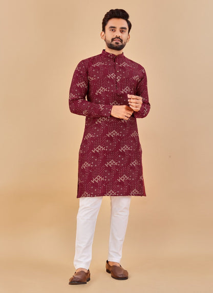 Wine Cotton Men's Kurta Pyjama