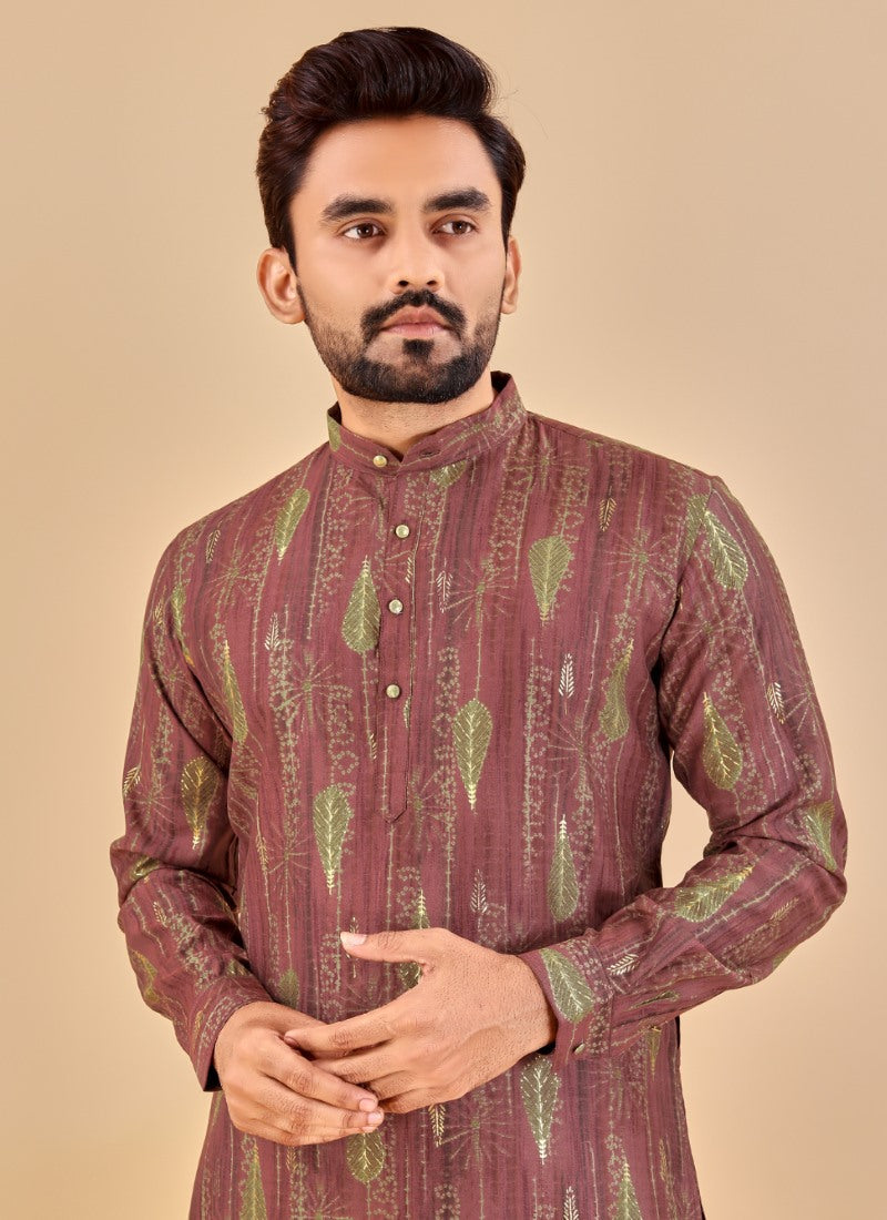 Maroon Cotton Men's Kurta Pyjama