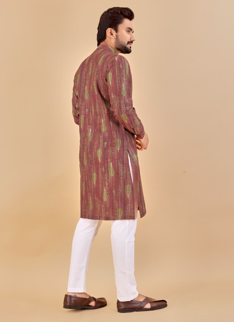 Maroon Cotton Men's Kurta Pyjama