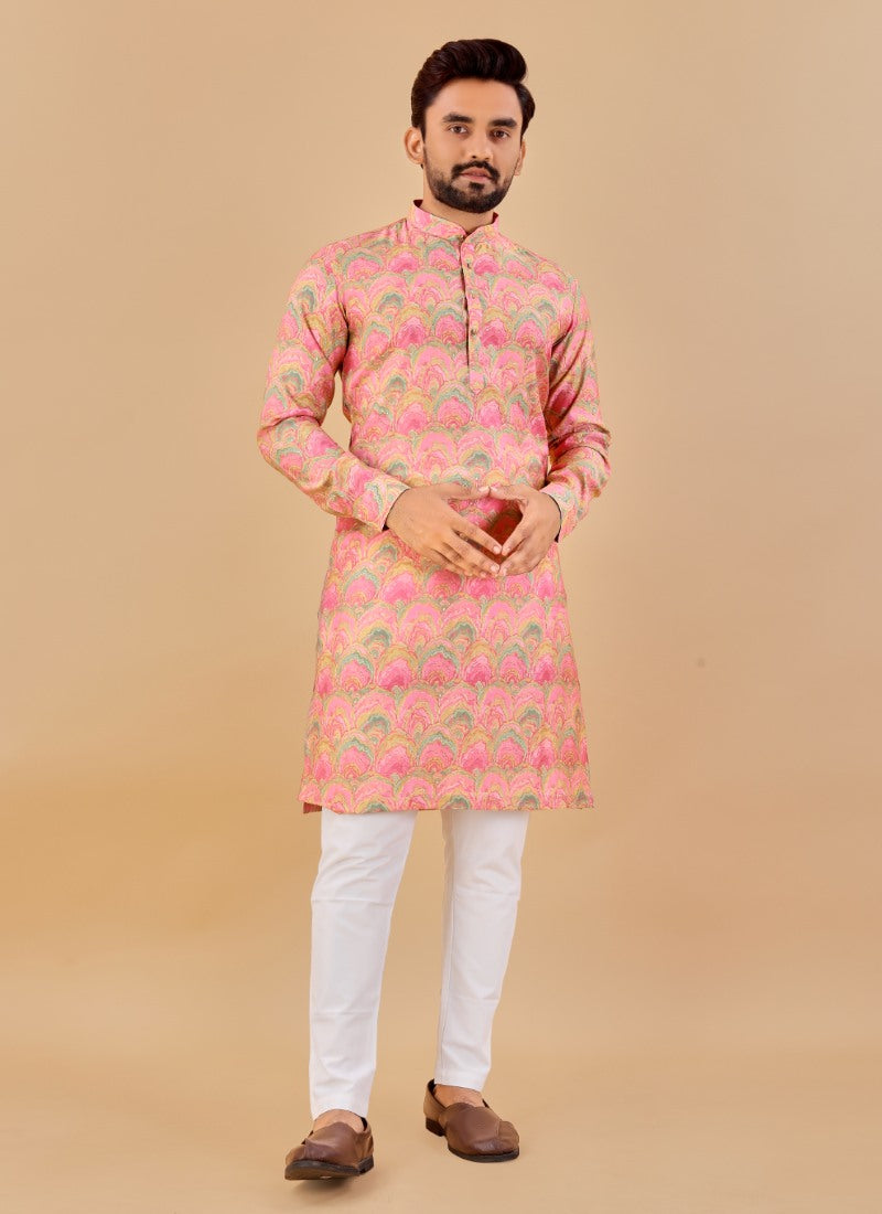 Pink Cotton Men's Kurta Pyjama