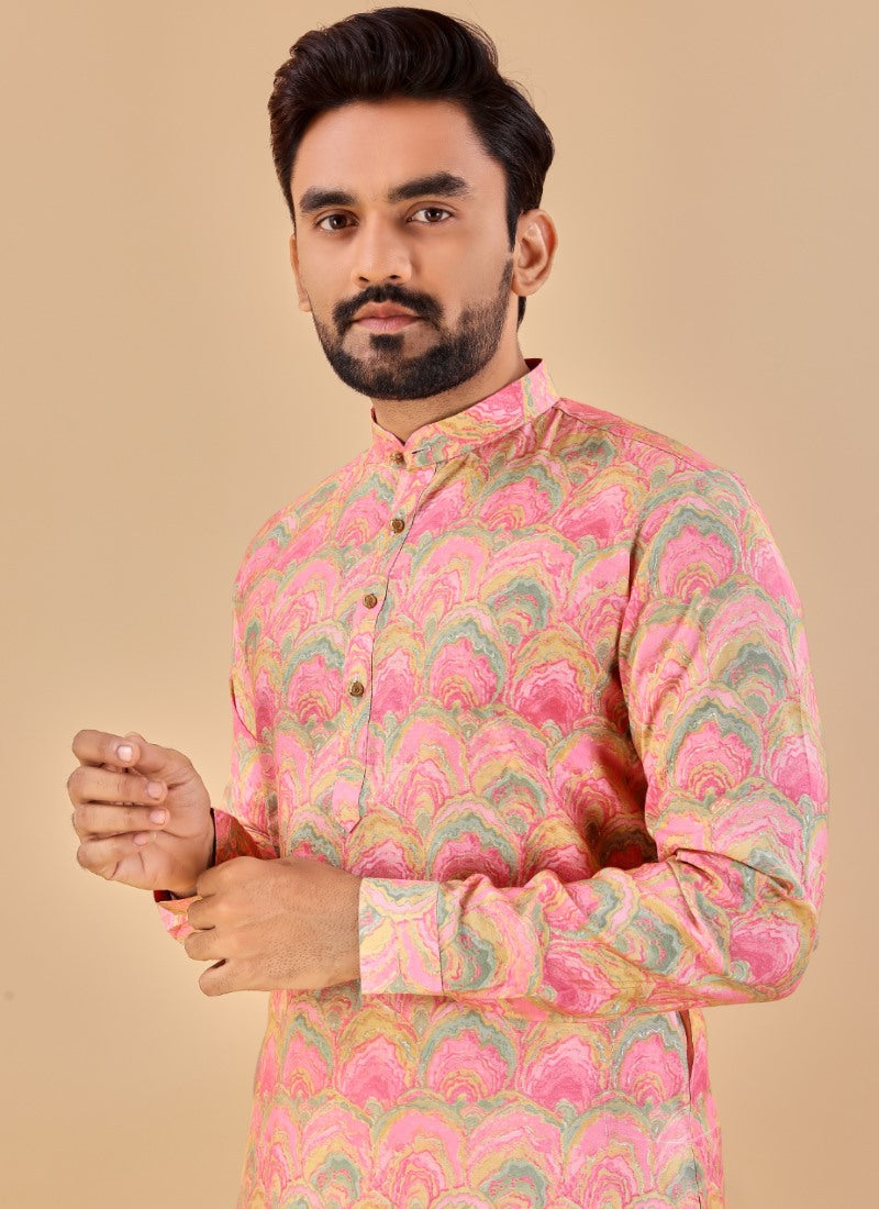 Pink Cotton Men's Kurta Pyjama-2