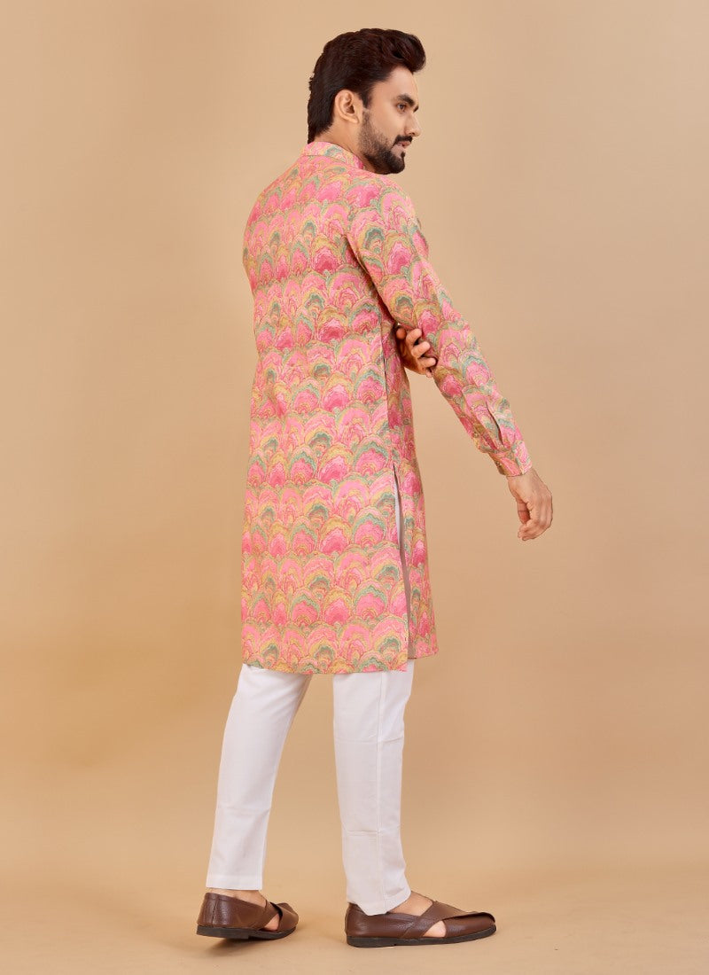 Pink Cotton Men's Kurta Pyjama