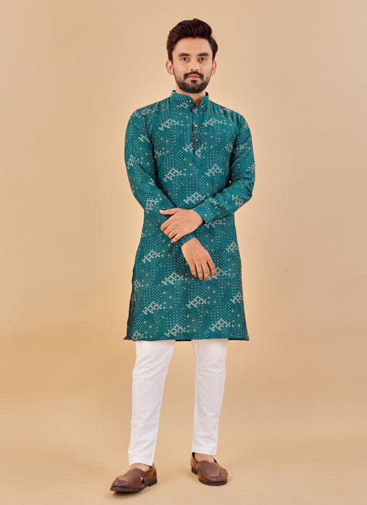 Green Cotton Men's Kurta Pyjama