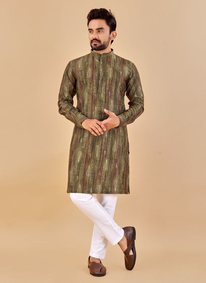 Olive Green Cotton Men's Kurta Pyjama