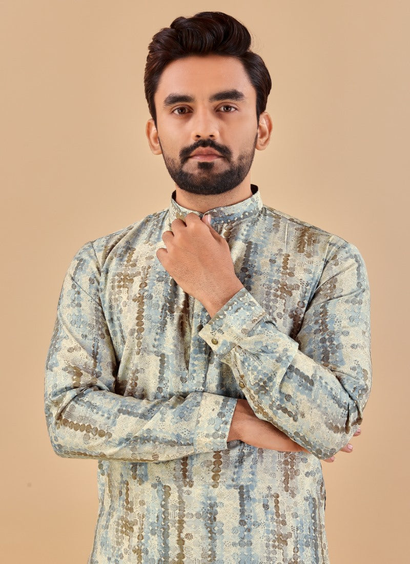 Beige Cotton Men's Kurta Pyjama