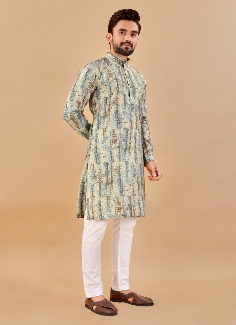 Beige Cotton Men's Kurta Pyjama