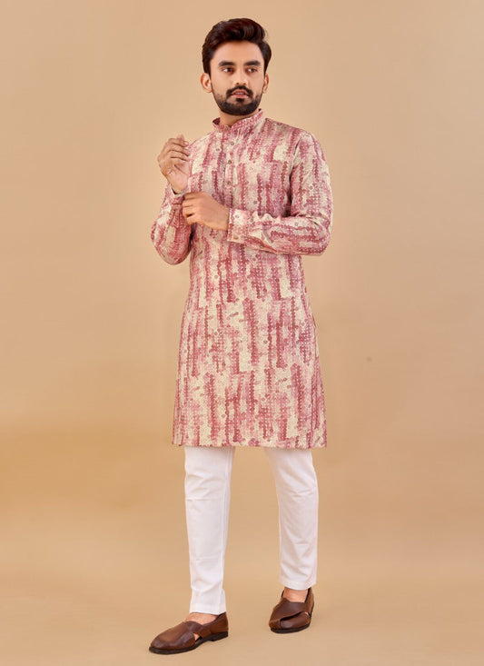 Pink Cotton Men's Kurta Pyjama