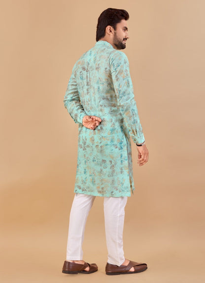 Sky Blue Cotton Men's Kurta Pyjama