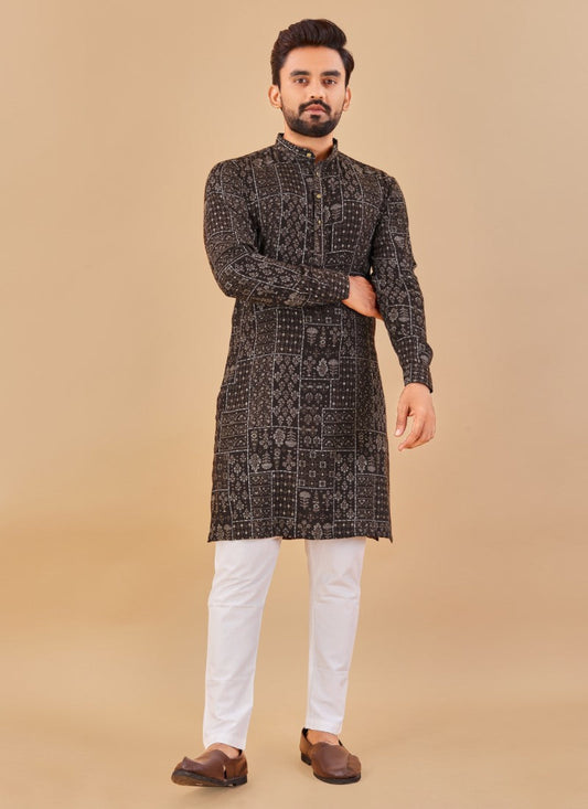 Black Cotton Men's Kurta Pyjama