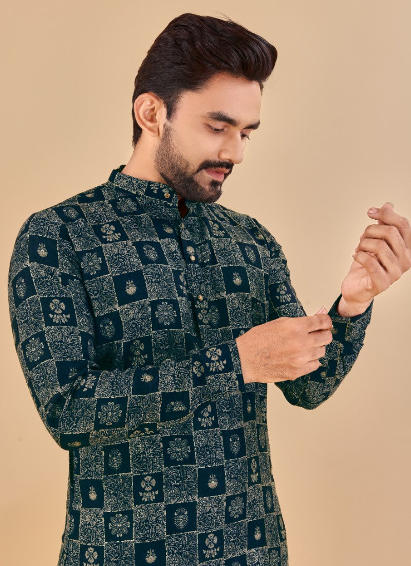 Blue Cotton Men's Kurta Pyjama-2